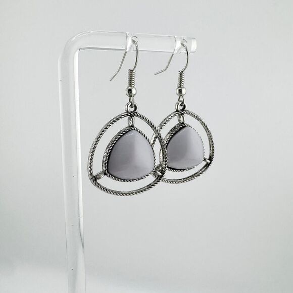 Vintage Southwestern Triangle Earrings with Gray Stone Dangles Contemporary - Picture 5 of 7